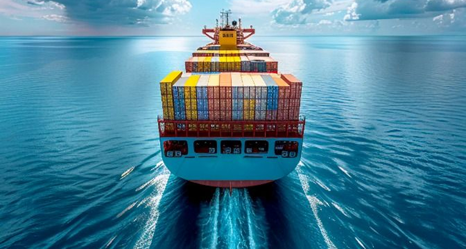 Cargo ship crossing international waters
