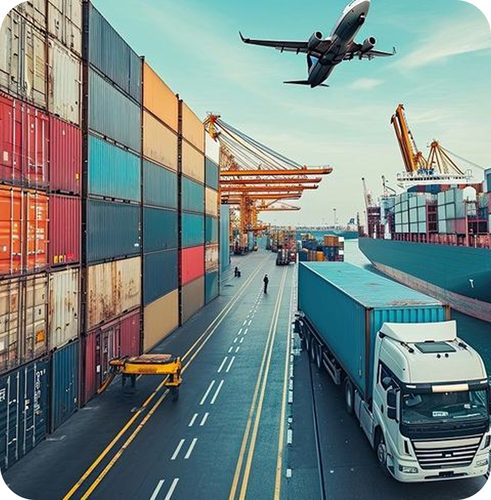 Export logistics with trucks and cargo aircraft